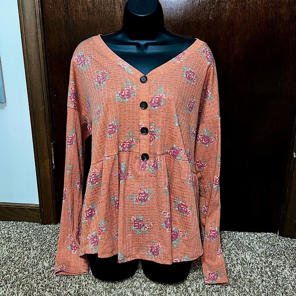 Como Vintage Tops - Como Vintage Babydoll Floral Long Sleeve Top